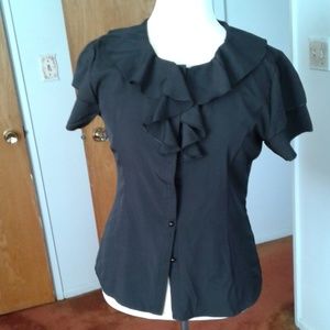 NWT.  Short sleeve black ruffle blouse